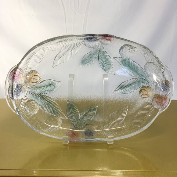 Vtg Luminarc France Arcoroc Tray Platter Oval Glass Chestnuts Relief Embossed - Picture 1 of 16